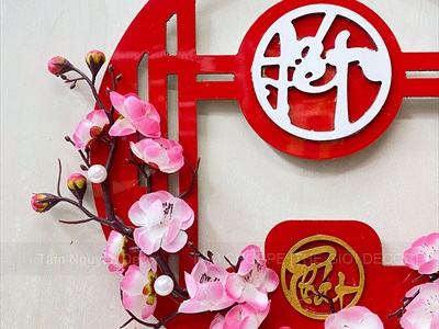 Vòng treo cửa Tết Alu Đỏ Mai Đào liễn treo [3 Kiểu] ĐK 30cm VTC-T-45